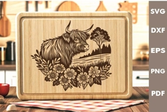 Highland cow Design, Cutting board SVG, Laser cut, Cricut Product Image 2