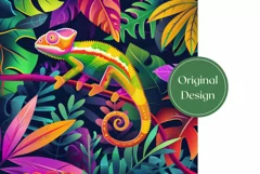 Chameleon Tumbler Design, Neon Tropical Leaves Tumbler PNG Product Image 2