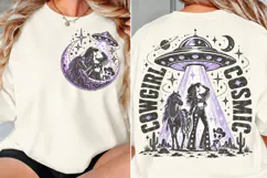 Cosmic Cowgirl Front Back PNG, Western UFO Chest Back Shirt Product Image 2