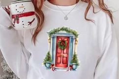 Christmas Door Watercolor Clipart, Christmas Door PNG Product Image 2
