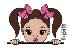 Peekaboo Girl PNG with Pink Glitter Bows Brown Hair Clipart Product Image 2
