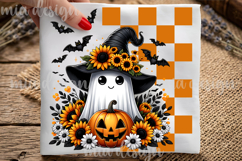 Cute Halloween Ghost PNG, Sunflower Pumpkin Sublimation Product Image 1