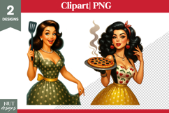 Pin up girl clipart Kitchen girl clipart Girl pizza spatula Product Image 1