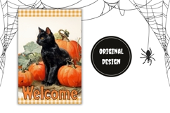 Vintage Halloween Black Cat Garden Flag, Welcome Garden Flag Product Image 2