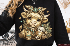 Cute Highland Cow PNG Design | Boho Cow Coffee Sublimation Product Image 2