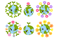 Cute Earth Day Clipart Set: Kawaii Planet Earth Characters w Product Image 4
