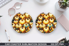 Pumpkins Car Coaster Sublimation| Halloween Coaster PNG Product Image 1