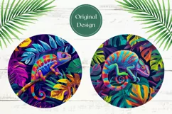 Chameleon Car Coaster PNG, Neon Tropical Leaves Car Coasters Product Image 2