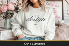 White Sweatshirt Mockup Photo 4 Designs, Woman Sweatshirt Product Image 2