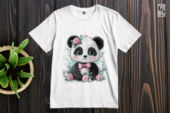 Cute Baby Panda with Pink Bow Floral Bear Clipart PNG Product Image 2