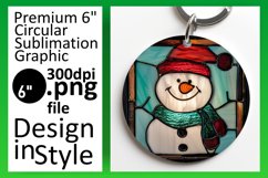Christmas Snowman 3D Stained Glass Round Design Keychan PNG Product Image 1