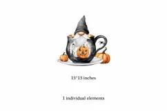 Watercolor Halloween gnome in tea mug, Gnome PNG Product Image 2