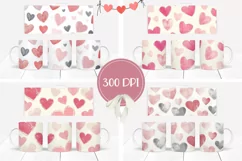 Cartoon Hearts Mug Designs, Watercolor Love Hearts Mug Product Image 2