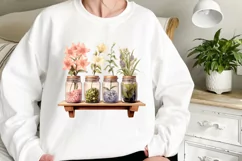 Flower Mason Jar Clipart, Watercolor Mason Jar Sublimation Product Image 2
