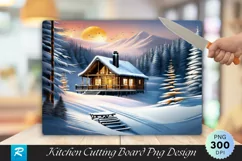 Cozy Cabin Bamboo Christmas Cutting Board PNG Design Product Image 1