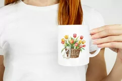 Watercolor Tulip Basket Illustration, Flower Basket PNG Product Image 2