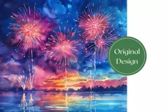Fireworks Tumbler Wrap Design, Watercolor Tumbler Template Product Image 2