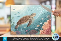 Serene Turtle in Underwater Patterns Cutting Board PNG Product Image 1