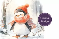 Christmas Tumbler Wrap, Watercolor Christmas Penguin Tumbler Product Image 2