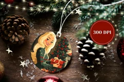Cartoon Christmas Ornament Print, Vintage Retro Woman PNG Product Image 2