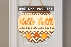 Hello Fall Door Sign SVG | Autumn Round Sign Cut File Product Image 2