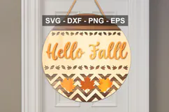 Hello Fall Door Sign SVG | Autumn Round Sign Cut File Product Image 2