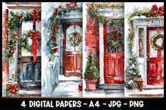 4 Christmas Front Door Digital Papers I Junk Journal Product Image 1