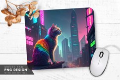 Neon Dreams Rainbow Cat Futuristic City Mouse Pad PNG Design Product Image 1