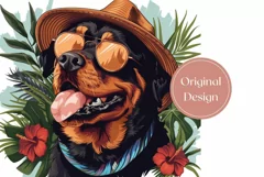 Tropical Tumbler Wrap Design, Rottweiler Dog Tumbler PNG Product Image 2