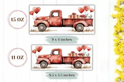 Watercolor Red Truck Mug Template, Love Hearts Mug Design Product Image 2