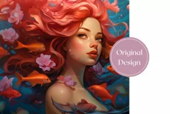 Red Hair Mermaid Tumbler Wrap Design 20 oz Product Image 2