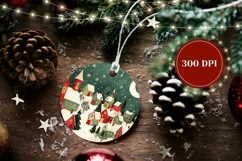 Cartoon Village Ornament, Winter Round Ornament Template Product Image 2