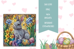 Stained Glass Bunny Coasters, Floral Easter Bunny PNG Product Image 2