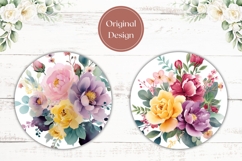 Floral Car Coasters, Watercolor Flowers Coaster Template Product Image 2