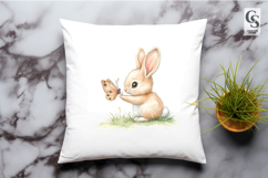 Watercolor Bunny with Butterfly Clipart Sublimation PNG Product Image 2