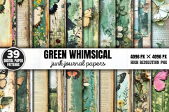 Green Whimsical Junk Journal Paper Bundle PNG Product Image 1