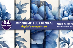 Midnight Blue Floral Backgrounds Bundle PNG Product Image 3