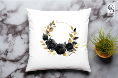 Black Rose Wreath Gold Leaves Clipart Sublimation PNG Product Image 2