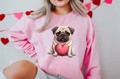 Cute Pug Puppy Valentine Clipart, Valentines Clipart Product Image 2