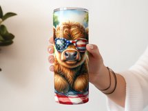 Patriotic Highland Cow Tumbler Wrap 20 oz |4th Of July Product Image 2