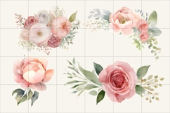 Pink Peony Rose Clipart PNG, Watercolor Peony Rose Ornaments Product Image 2