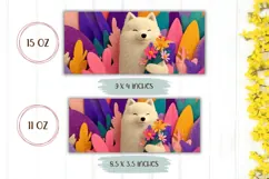 Cartoon Dog Mug Design, Floral Mug Wrap, Flowers Mug PNG Product Image 2