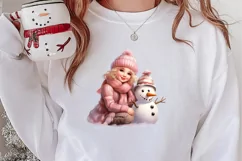 Pink Christmas Snowman Clipart, Christmas PNG Product Image 2