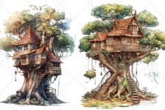 Retro Tree House Watercolor Clipart Product Image 2