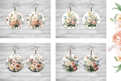 Watercolor Flowers Round Earring, Roses Earring Print Product Image 2