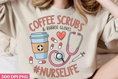 Coffee scrubs & rubber gloves PNG, Nurse Sublimation PNG Product Image 2