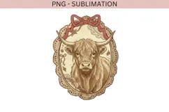 Vintage frame highland cow png design for T-shirts Product Image 2