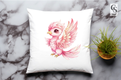 Cute Pink Fantasy Bird Watercolor Clipart Sublimation PNG Product Image 2