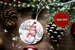 Christmas Round Ornament, Christmas Snowman Ornament Design Product Image 2