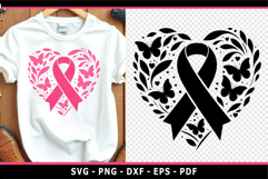 Black and Pink Breast Cancer Ribbon in Heart SVG Designs Product Image 1